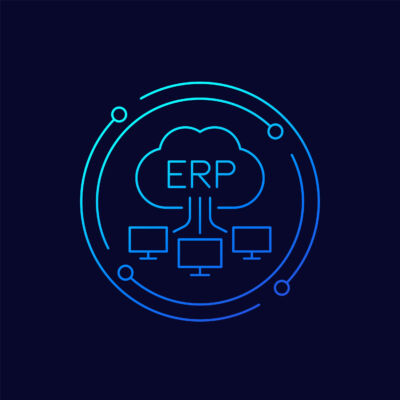ERP software solutions icon with a cloud, linear design