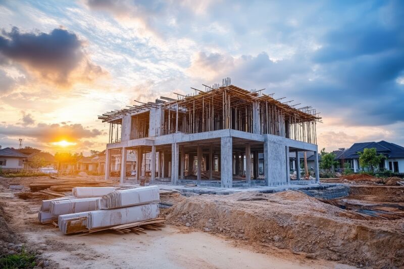 A new residential construction project is underway at the building site.